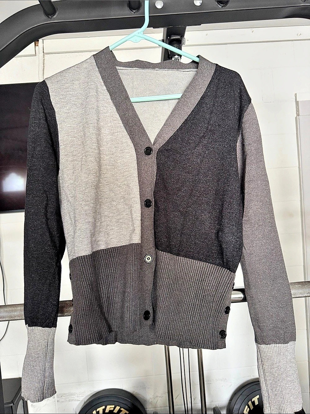 Women's Color Block Cardigan in Gray & Black
